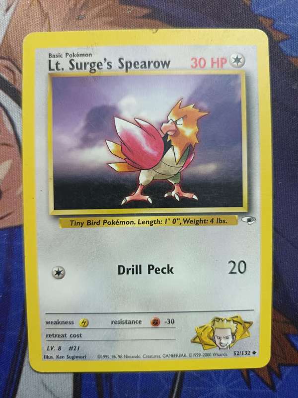 Pokemon Trading Card Game - Lt. Surge's Spearow #52 Pokemon Gym Heroes - Vintage
