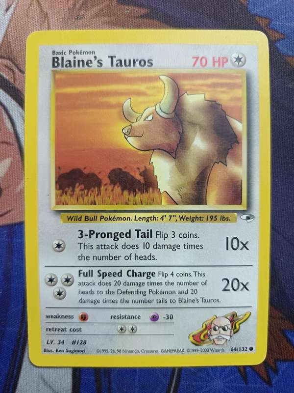 Pokemon Trading Card Game - Blaine's Tauros #64 Pokemon Gym Heroes - Vintage