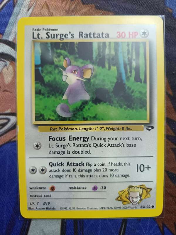 Pokemon Trading Card Game - Lt. Surge's Rattata #85 Pokemon Gym Challenge - Vintage