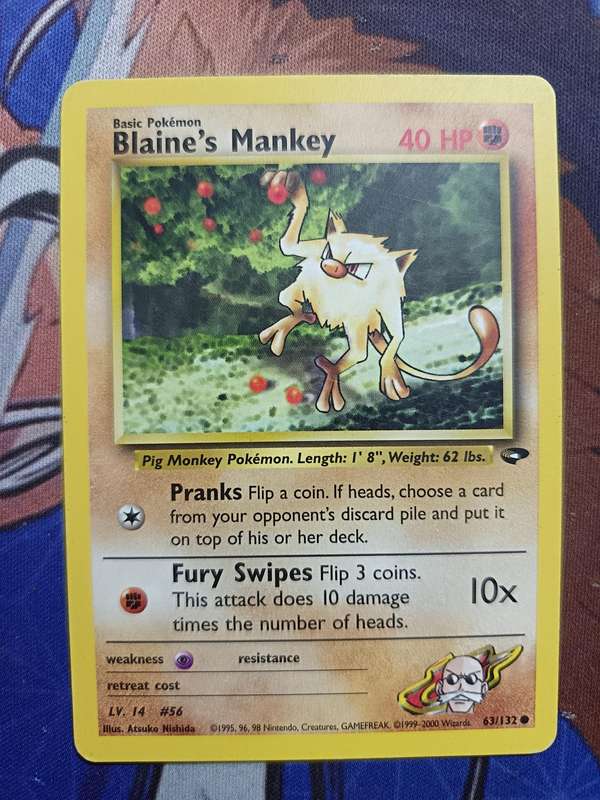 Pokemon Trading Card Game - Blaine's Mankey #63 Pokemon Gym Challenge - Vintage