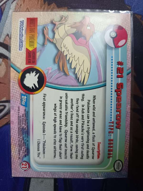 Pokemon Trading Card Game - Spearow #21 Pokemon 1999 Topps TV  - Vintage