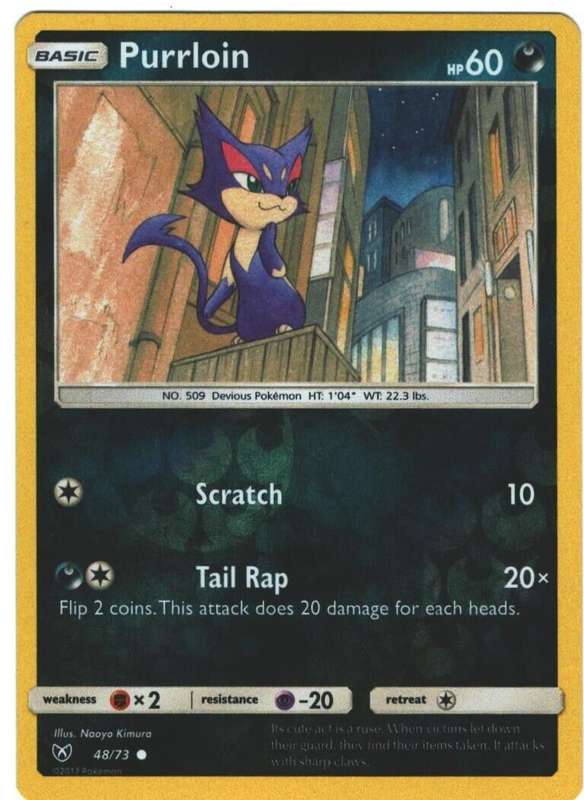 Pokemon Trading Card Game - Purrloin - 48/73 - Common Reverse Holo Shining Legends