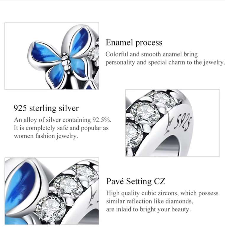 925 Sterling Silver Flying Butterfly Charm
