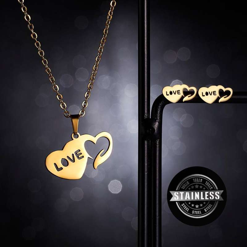 Gold Ion Plated Double Heart Necklace