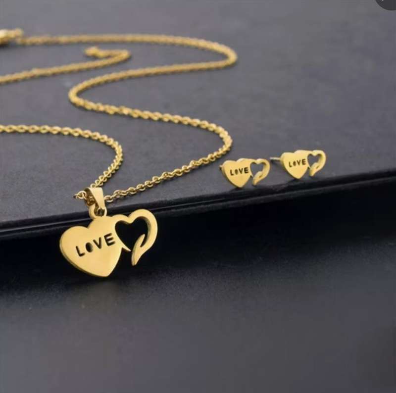Gold Ion Plated Double Heart Necklace