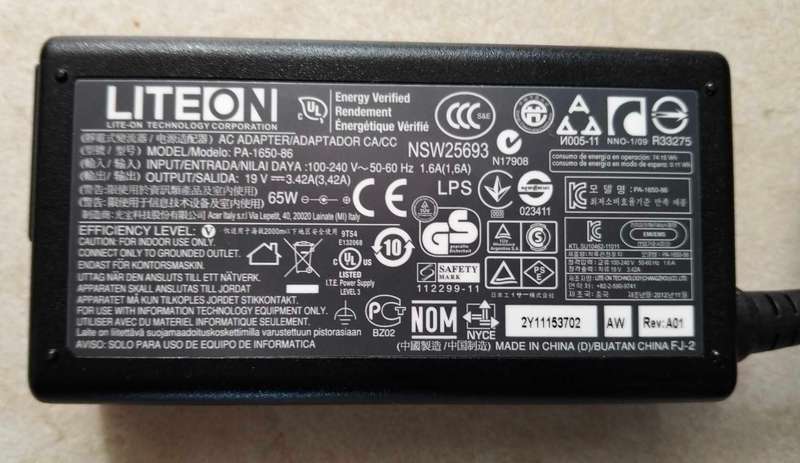 Acer Laptop Charger - Yellow Pin