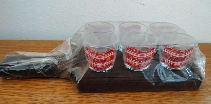 lions rugby tot glasses on a tray