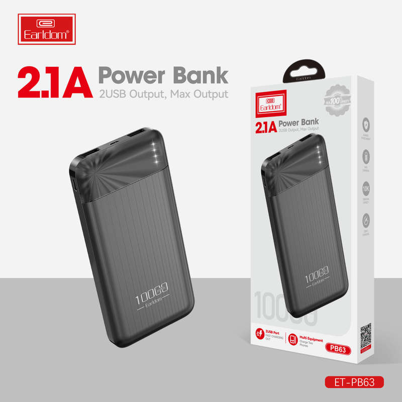 Earldom - pb63 - 10 000mah- high capacity power bank with 2.1a charging output