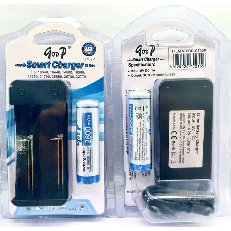 Smart Battery charger - Goop 18650 2-slot Li-ion - 2x 2800mah batteries