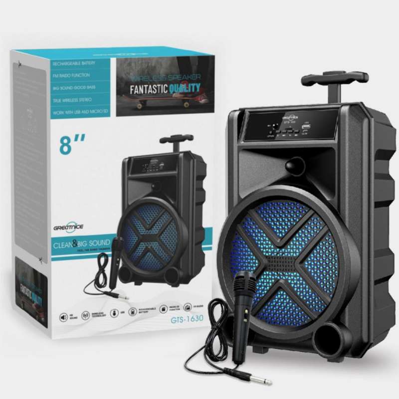 Bluetooth speaker gts1630 with microphone and remote - 8 inch