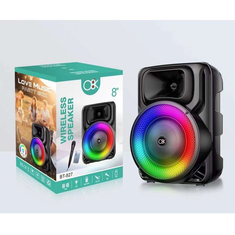 Bluetooth speaker - bt827 microphone and remote - led lights - 8 inch