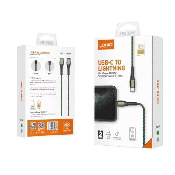 Type 'C' to lightning iphone cable - male to male - fast charging cable 2m 30w