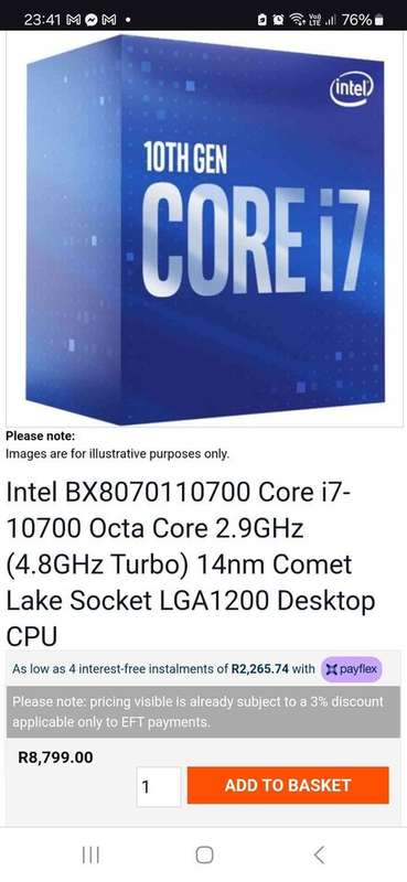 Intel 10th gen core i7-10700 - Octa core 2.9ghz (4.8ghz turbo) socket lga1200 - desktop cpu