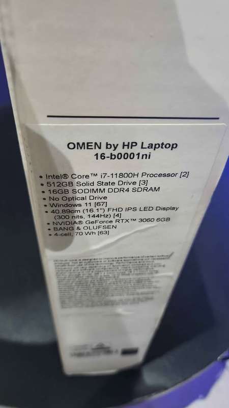 Hp Omen 16-b0001ni gaming laptop 16.1" i7-11th gen, 16gb ram, 512gb nvme ssd, nvidia rtx 3060 6gb