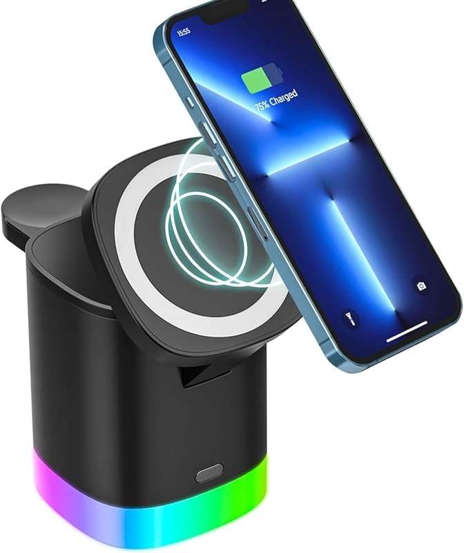 3 In 1 Magnetic wireless fast charger - Smart phone rbg ambient light charging station