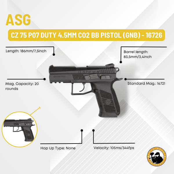 ASG CZ 75 P07 Duty Non-Blowback, CO2 Gas Gun ,4.5mm BB  CO2 -BB Gas Gun