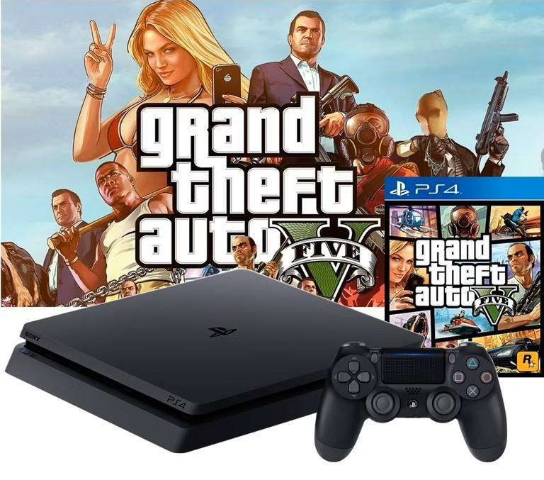 PS4 Slim Console 500GB with HDR, GTA V + 1 Controller & Cables