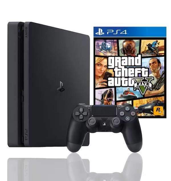 PS4 Slim Console 500GB with HDR, GTA V + 1 Controller & Cables