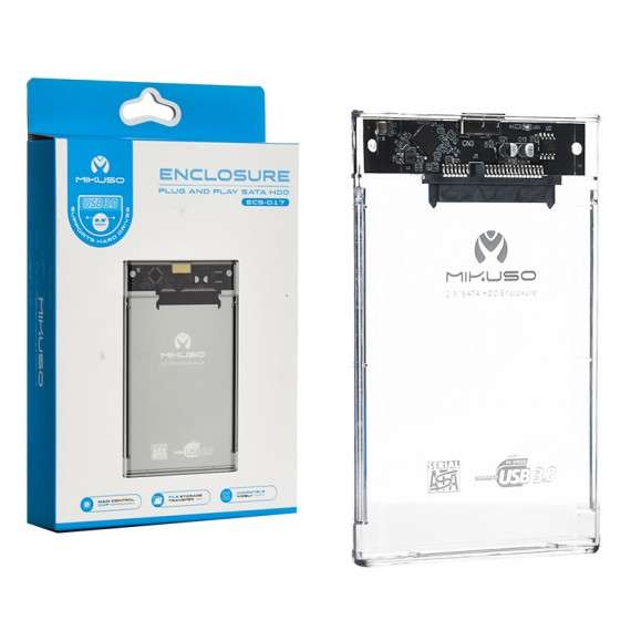 Mikuso hard drive enclosure - 2.5" sata usb 3.0 with clear case - se-l133