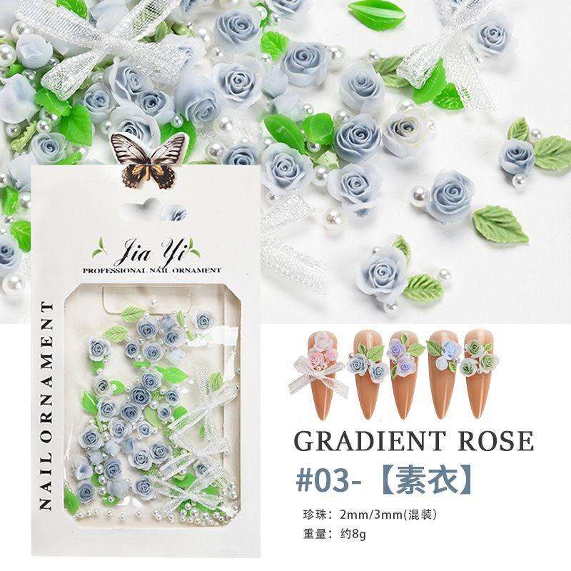 Nail art rose rose three-dimensional jewelry large and small mixed pearl resin smudge camellia  3