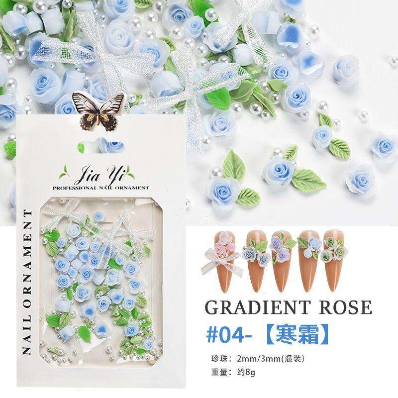 Nail art rose rose three-dimensional jewelry large and small mixed pearl resin smudge camellia  4