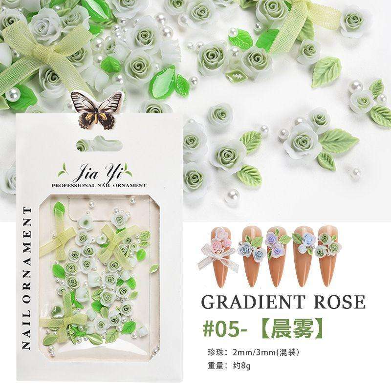 Nail art rose rose three-dimensional jewelry large and small mixed pearl resin smudge camellia  5