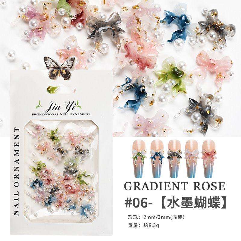Nail art rose rose three-dimensional jewelry large and small mixed pearl resin smudge camellia  6