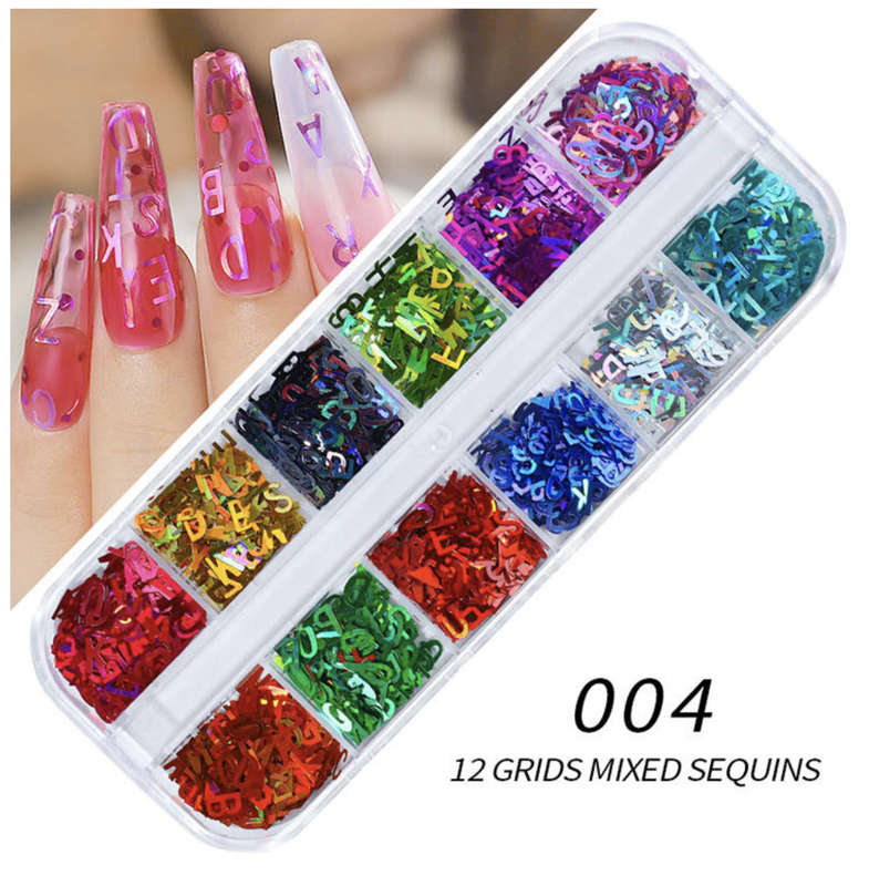 12 Grids Alphabet Nail decoration