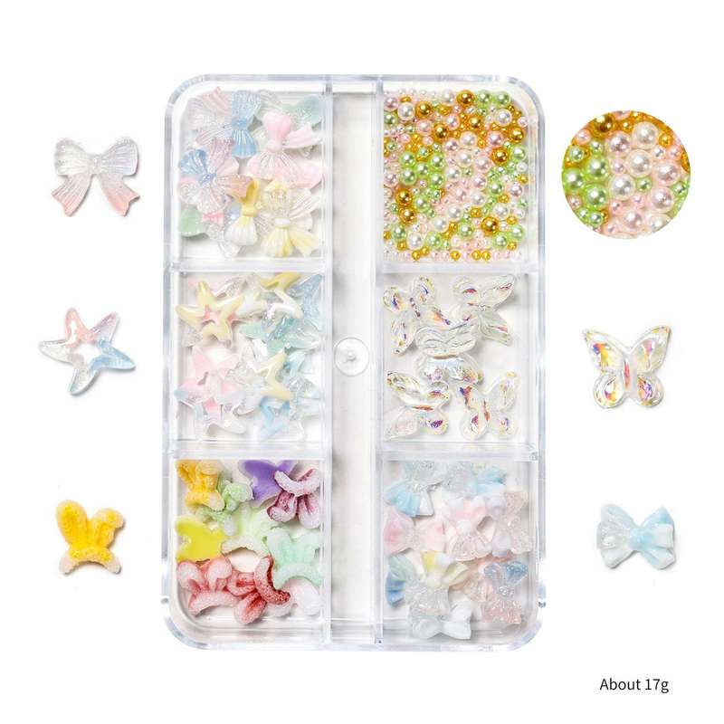 Luminous nail accessories three-color bow starfish resin 6-grid box three-dimensional fairy 1