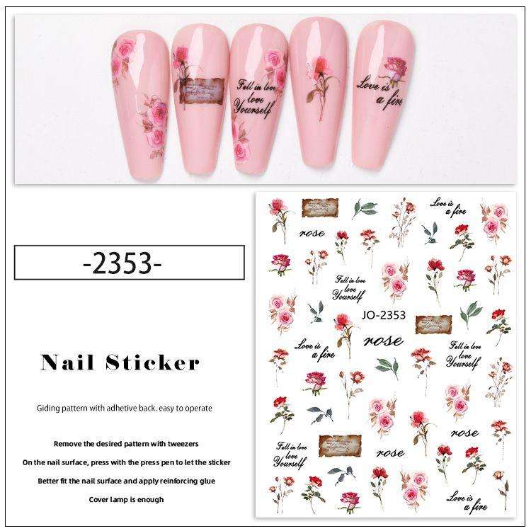 TNA water rose flower nail sticker JO2348-2353 8*10cm -JO-2353