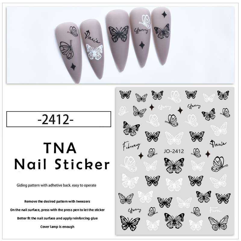 TNA Black&White Butterfly Nail Sticker 8*10cm  JO-2412