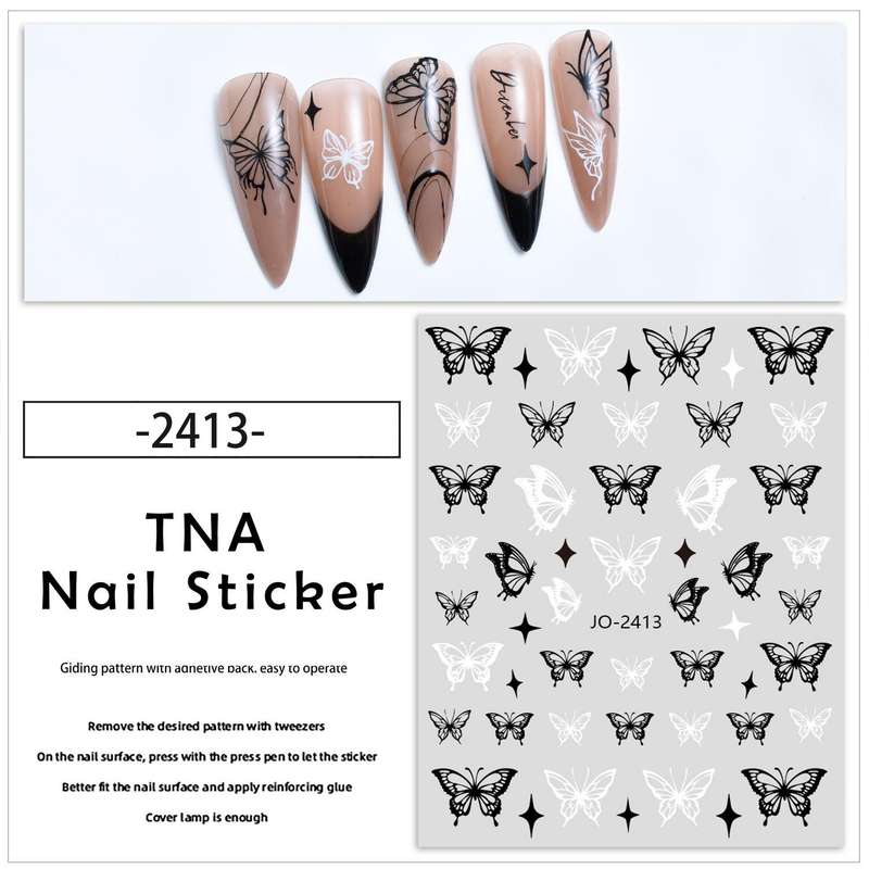 TNA Black&White Butterfly Nail Sticker 8*10cm  JO-2413