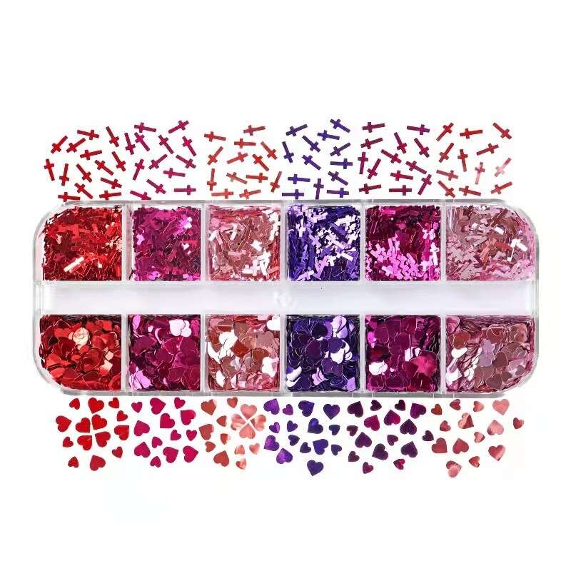12 Grids Cross+Heart Nail Decoration