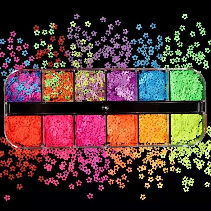12 Grid Fluorescence Flower Nail Decoration