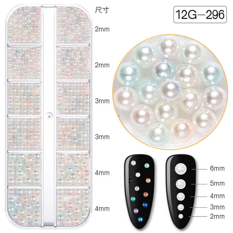 12 Grids Color Pearl Nail Decoration -   12G296