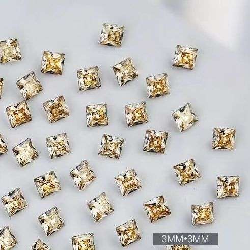 Zircon Rhinestone A001 Square Flat Bottom 50pcs - 3*3mm Champagne