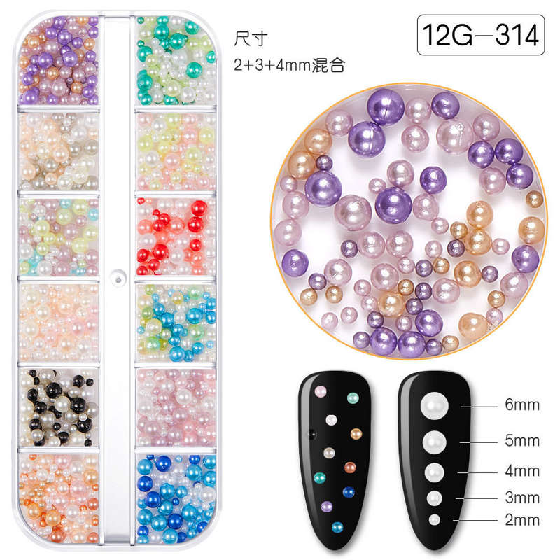12 Grids Color Pearl Nail Decoration -   12G314