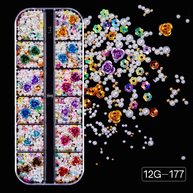 12G-177 Pearl+3D Flower Nail Decoration