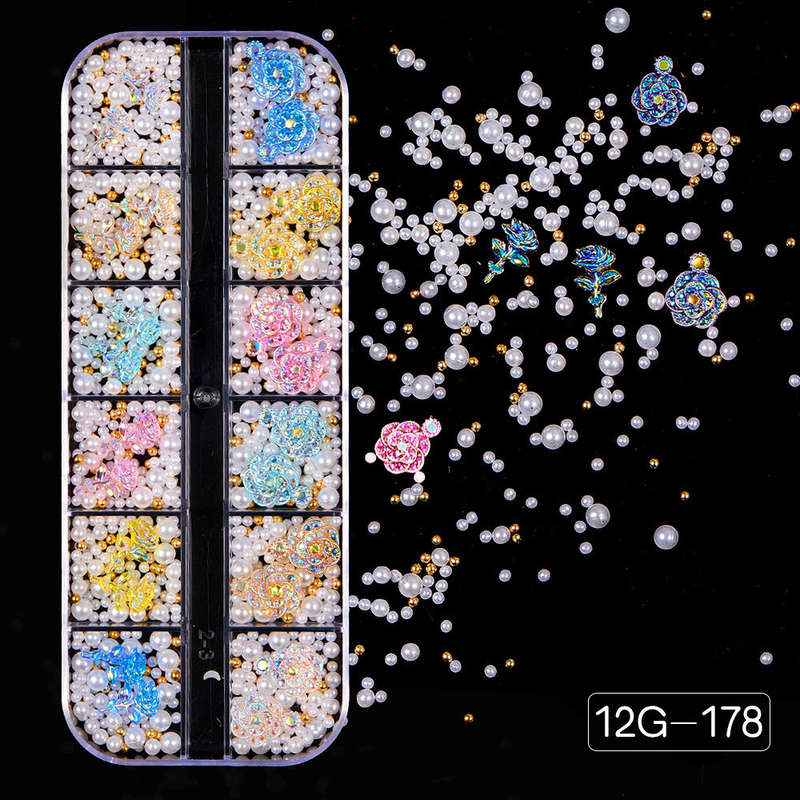12G-178 Pearl+3D Flower Nail Decoration