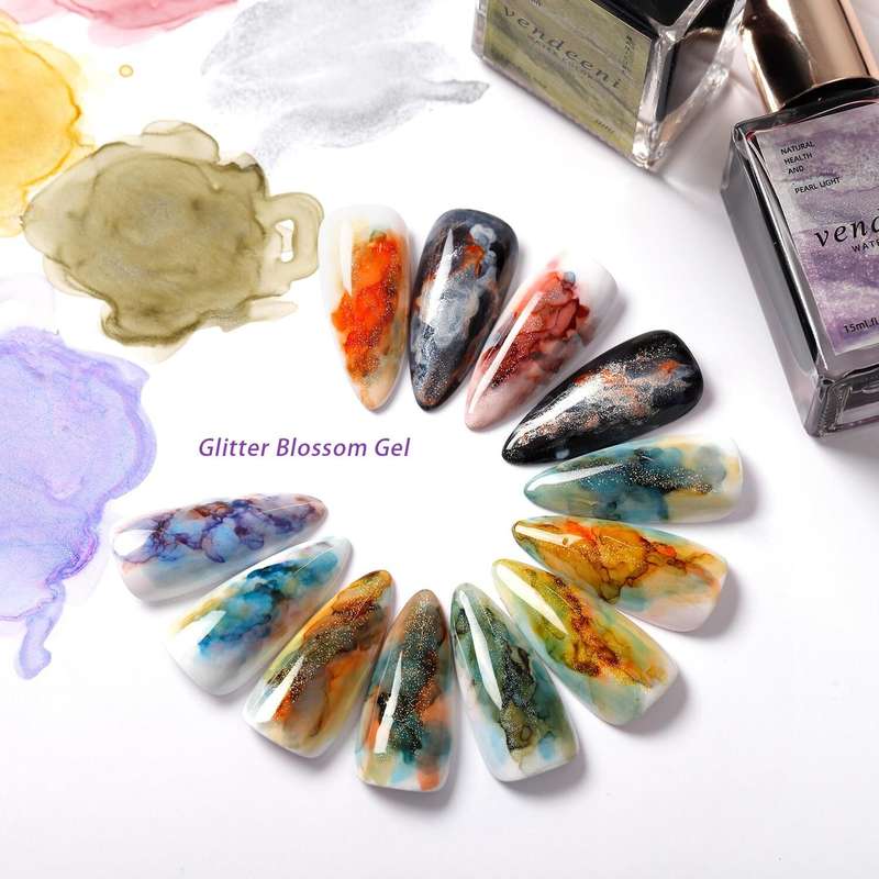Clearance Sale - Vendeeni Glitter Blossom Gel 15ml 12 Colors Blossom Gel Marble Nail Ink