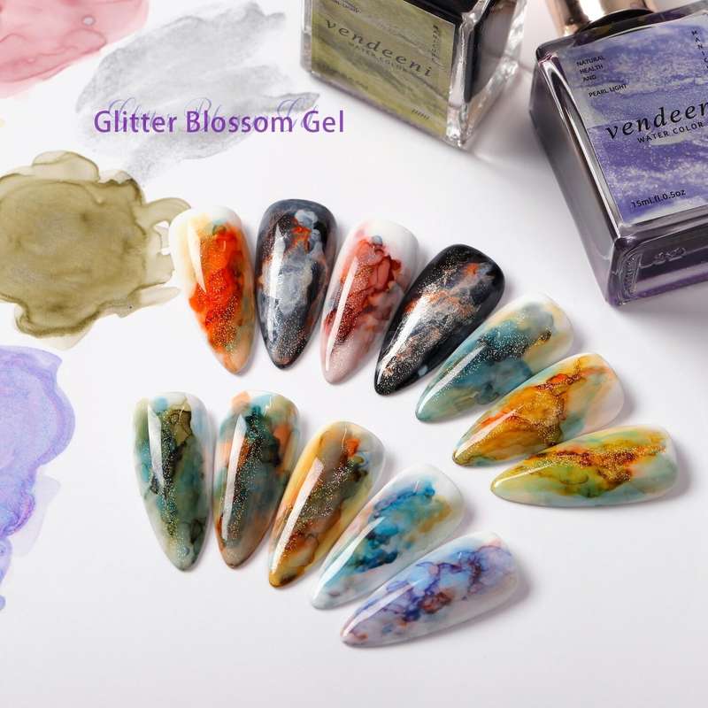 Clearance Sale - Vendeeni Glitter Blossom Gel 15ml 12 Colors Blossom Gel Marble Nail Ink
