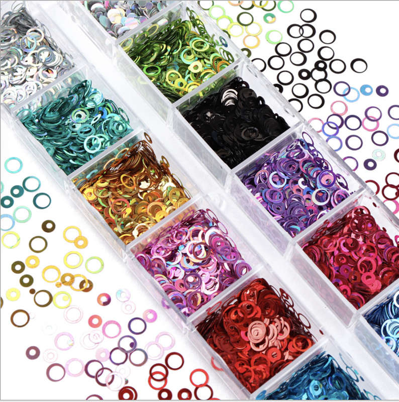 12 Colours Round Laser Glitter Nail Decoration