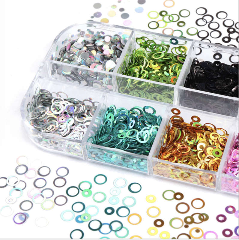 12 Colours Round Laser Glitter Nail Decoration