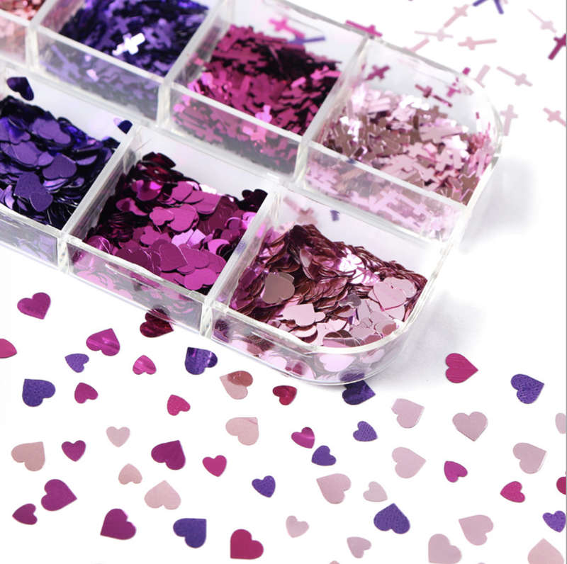 12 Grids Cross+Heart Nail Decoration
