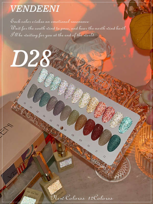 Vendeeni Reflective Glitter Sparkling Diamond Gel Polish 15ml 12 colors/Set + D28 Free Color Chart