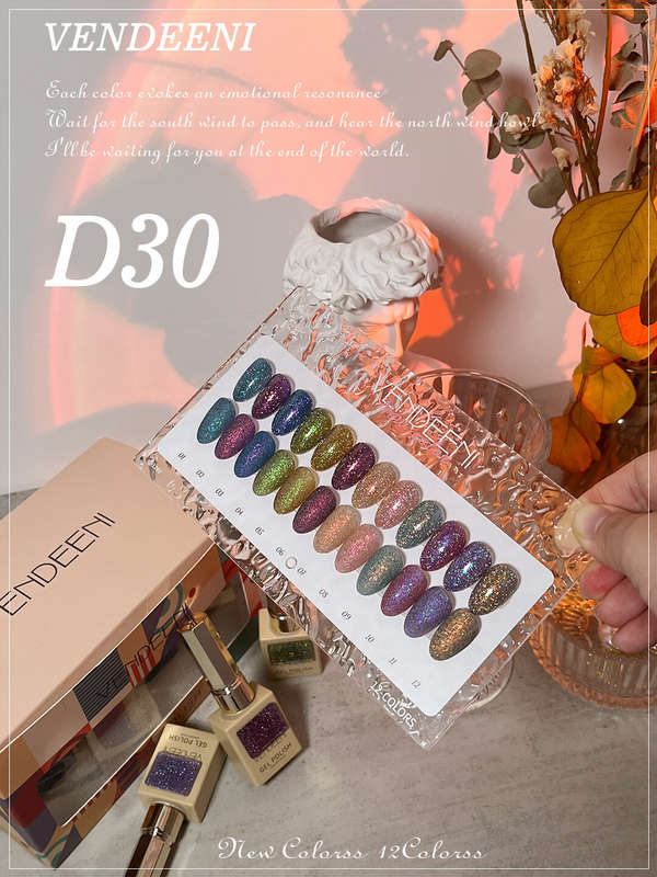 Vendeeni Reflective Glitter Sparkling Diamond Gel Polish 15ml 12 Colors/Set - D30 with free color