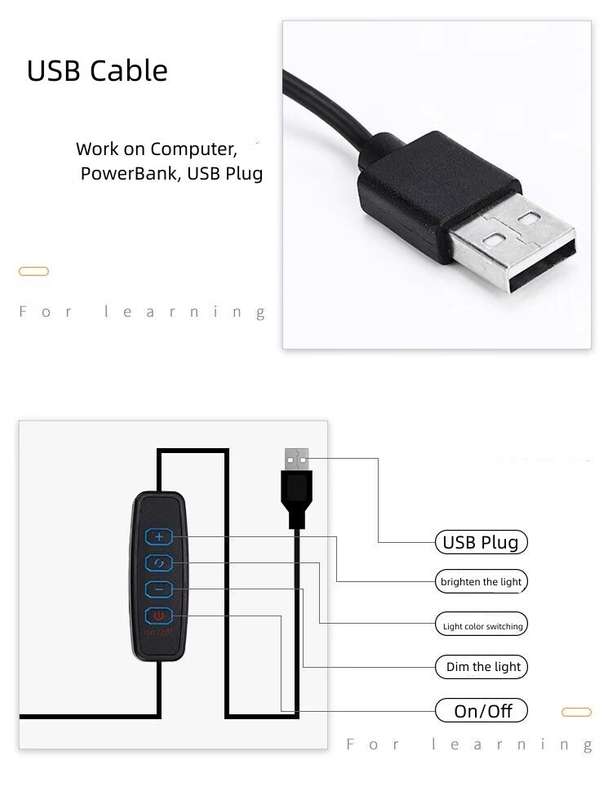 FX001 LED Desk Table Clip Lamp 7W USB Cable black