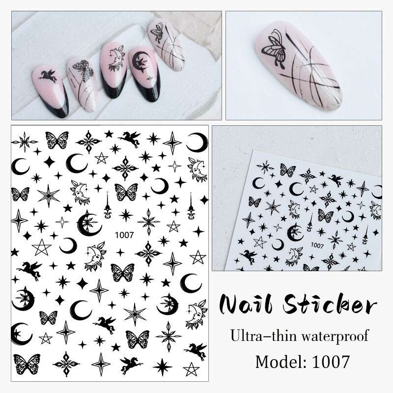 Nail Sticker - JO1007 Black Pegasus Butterfly Moon Star