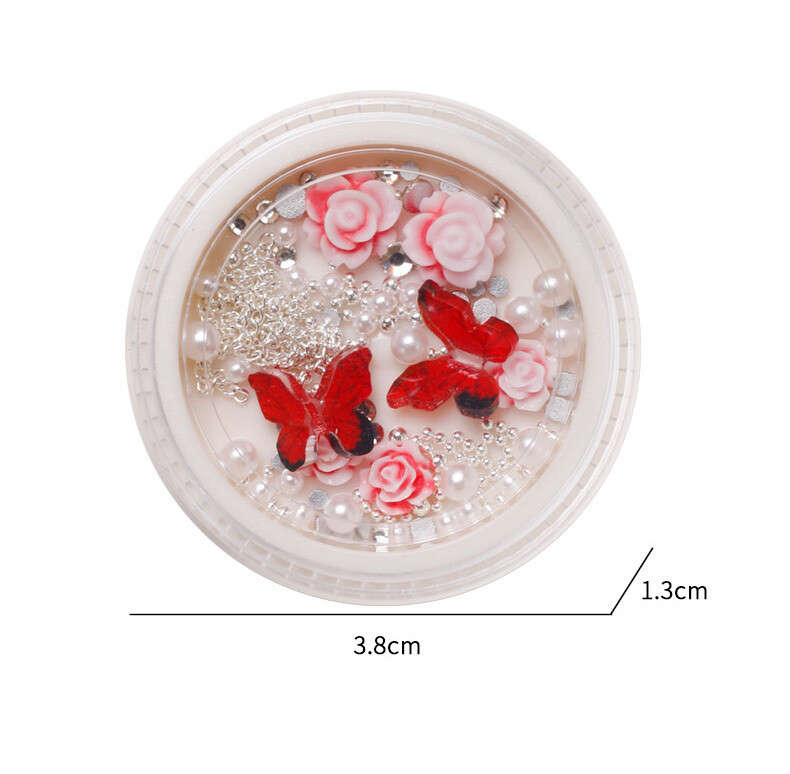 6 Grids Camellia Nail Decoration-  Pink Red
