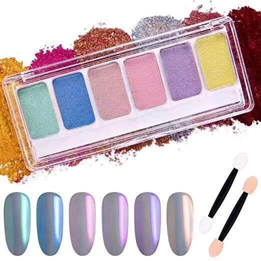 Chrome Powder 6 Colors Solid Nail Powder Palette  -   Mirror Aurora